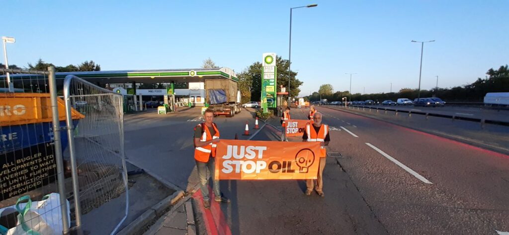 Just Stop Oil at BP Petrol Station Perivale. Photo: Just Stop Oil