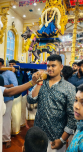 Young people leading the Vairavar Madai ceremony at the Shri Kanaga Thurkkai Amman temple