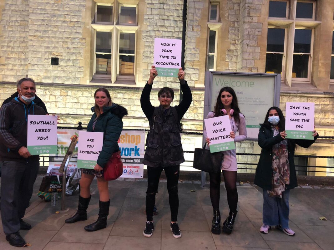 Ealing Young Champions outside Ealing Town Hall making their voice heard to Save The Young Adult Centre in Southall
