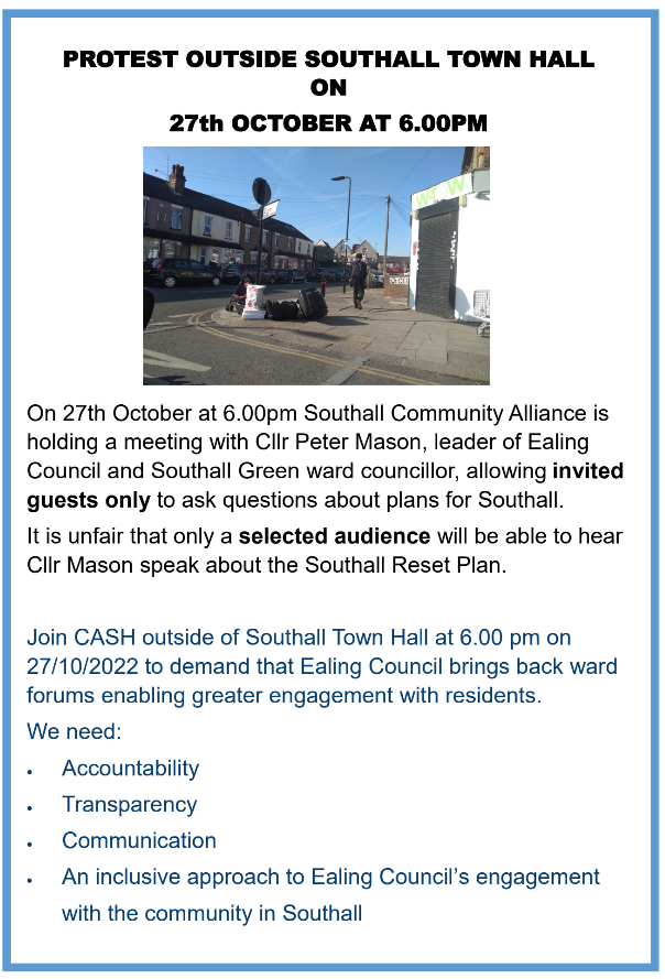 Southall residents to protest outside Southall Town Hall