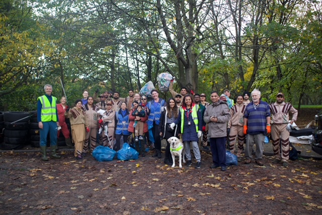 Team of volunteers cleaning up River Brent
