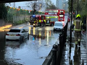 Victoria Road in North Acton floods again under the bridge