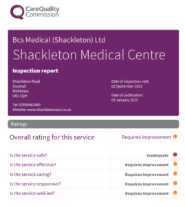 Shackleton Medical Centre Southall CQC report