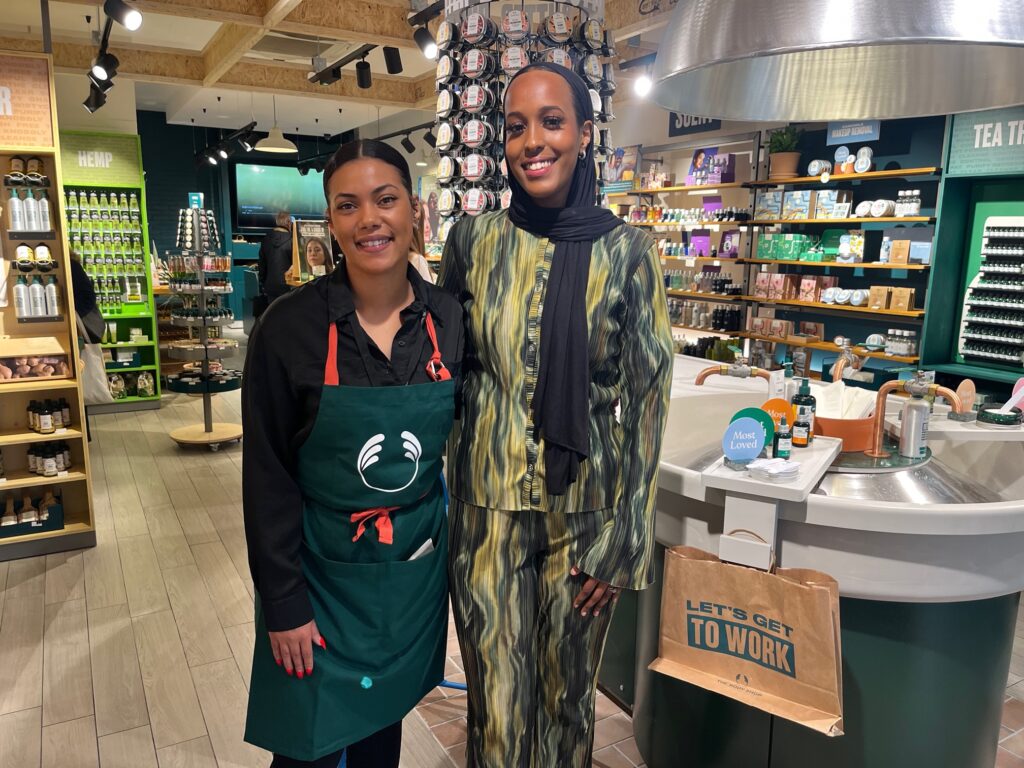 Ealing Broadway The Body Shop branch manager Amber Holborn with Iqra Ismail who officially reopened the store