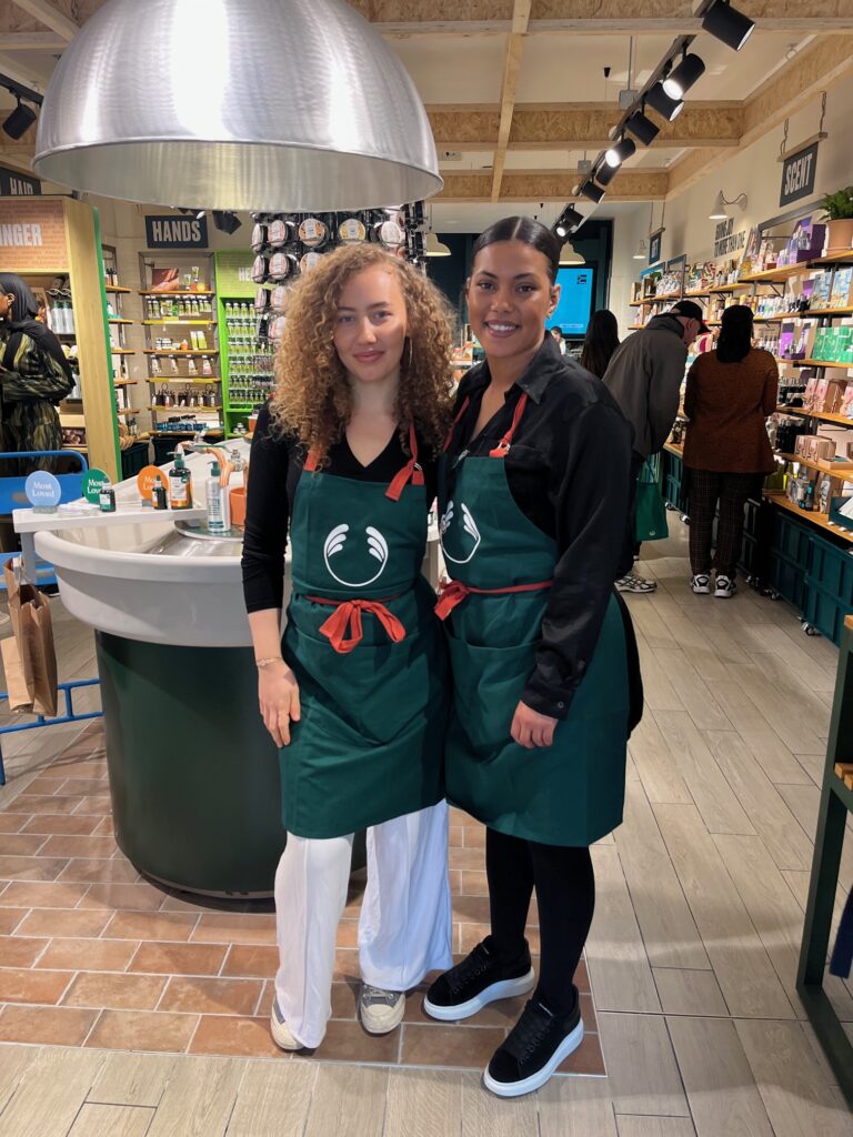 Ealing Broadway The Body Shop customer consultant Olivia (left) with branch manager Amber Holborn
