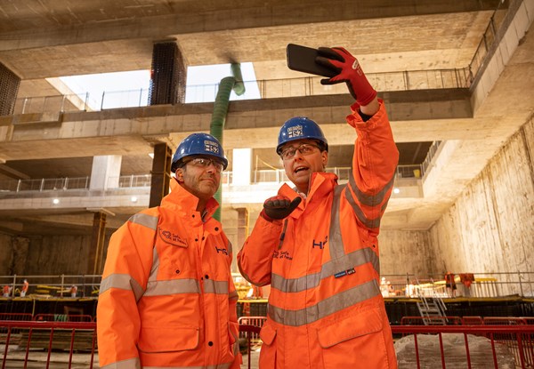 Ealing Councillors Peter Mason and Bassam Mahfouz see how construction of HS2's new superhub station at Old Oak Common is taking shape