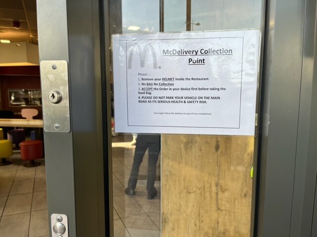 McDonalds Ealing Broadway notice to delivery drivers