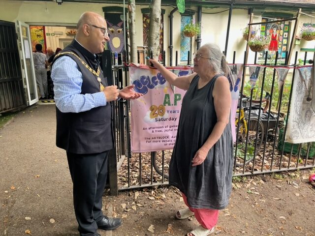 Mayor of Ealing Councillor Hitesh Tailor and Vicky Barker co-founder and project coordinator at A.P.P.L.E.