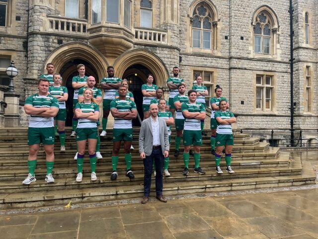 Ealing Trailfinders men's and women's players with Ealing Council's cabinet member for Healthy Lives Councillor Josh Blacker