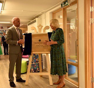 Queen Camilla at Fielding Primary School with headteacher Peter Dunmall