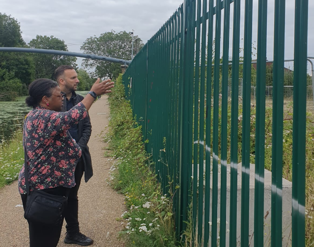 Zack Polanski with CASH campaigners by the canal looking at the Green Quarter in Southall. Photo Andrée Frieze