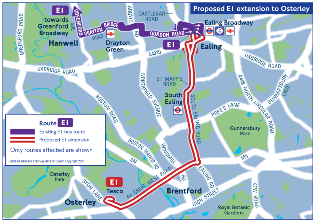 Proposed extension of E1 route to Osterly