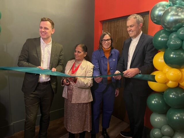Cutting the ribbon to open Ealing Picturehouse. Leader of Ealing Council Councillor Peter Mason, former Mayor of Ealing Councillor Mohinder Midha, Clare Binns, managing director of Picturehouse Cinemas, Piers Clanford, chairman of St George and part of The Berkeley Group. Photo: EALING.NEWS