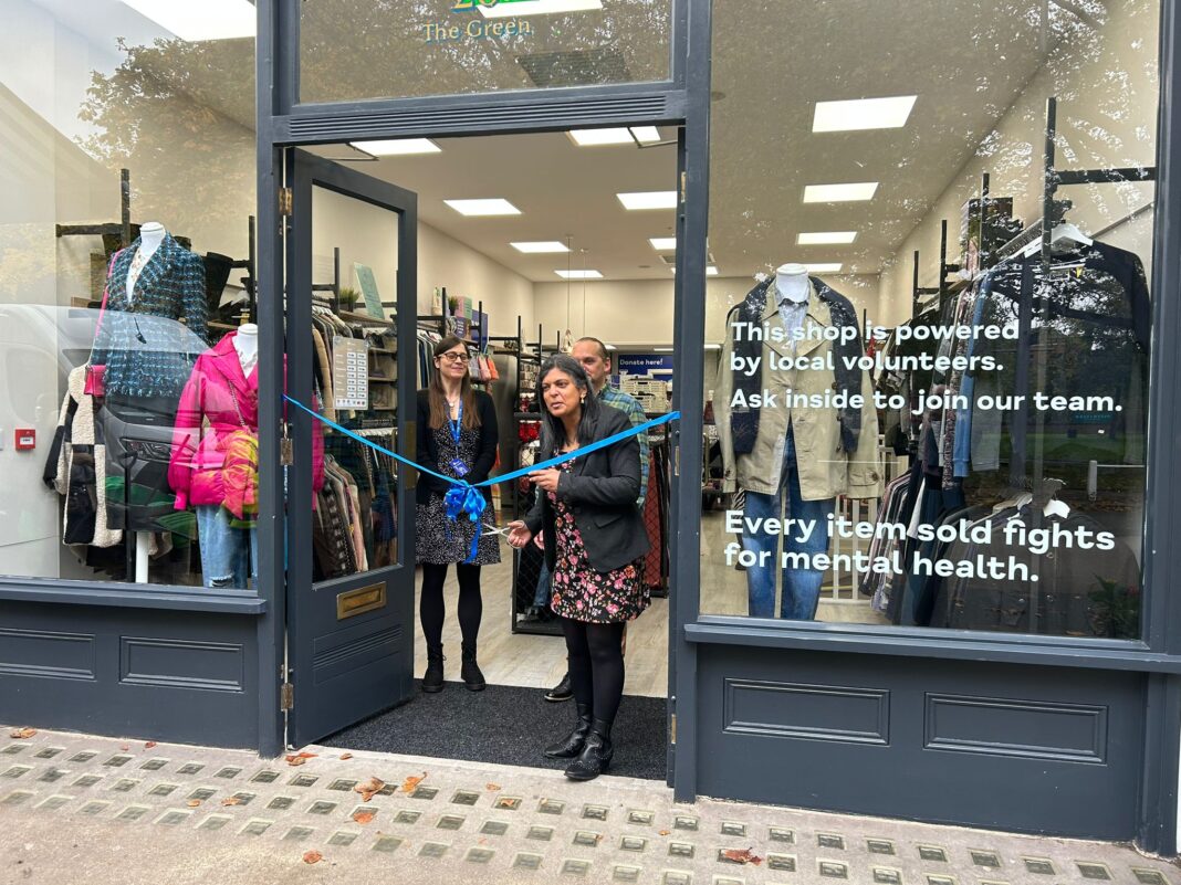 Mind opens in Ealing. L to R. Rachel Miles - Assistant Manager Robbie - Shop Manager MP Dr Rupa Huq - Cutting the ribbon. Photo: Mind