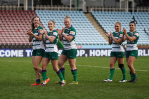 Trailfinders Women players thank the crowd after the Allianz Cup Pool B match between Harlequins Women and Ealing Trailfinders Women at Twickenham Stoop, London, England on 30 September 2023. Photo by Ryan Redman.