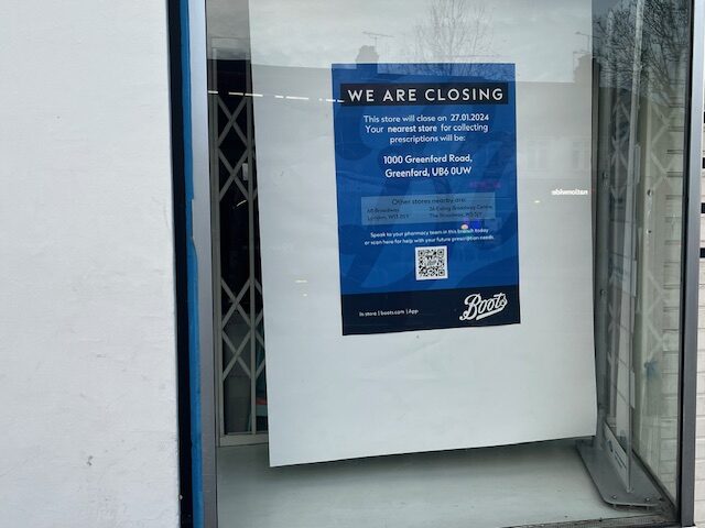 Boots closing down in Greenford Broadway. Photo: EALING.NEWS