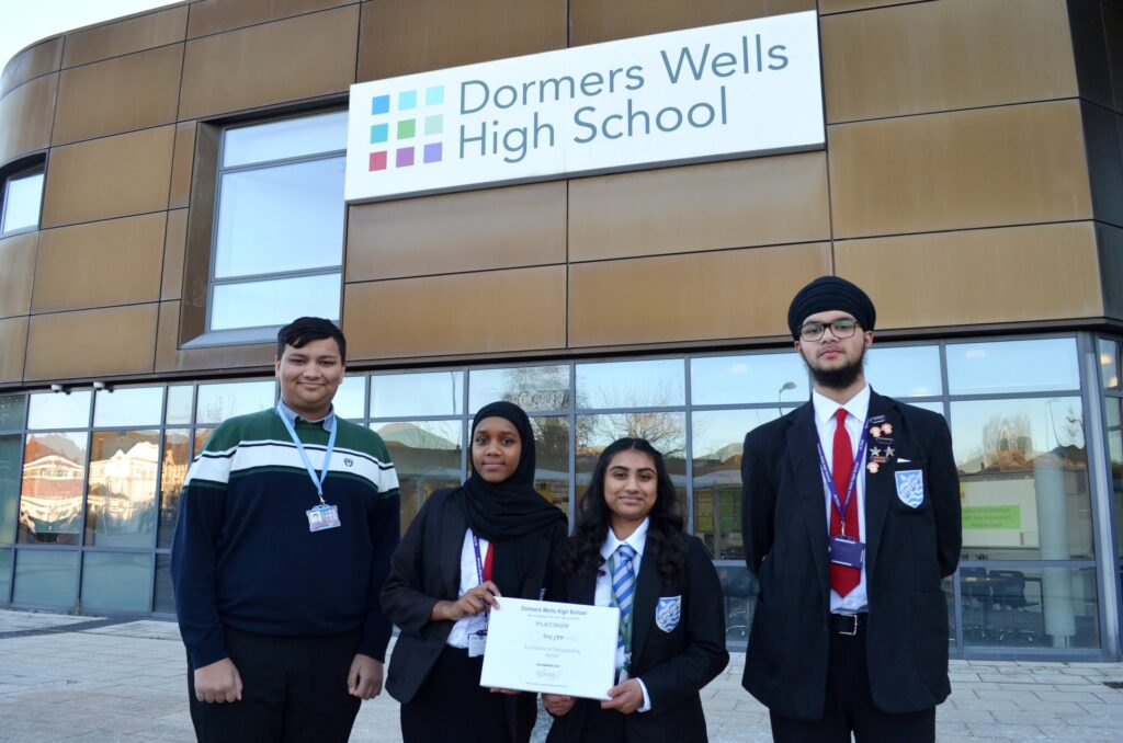 Dormers Wells High School students holding the platinum award. Photo: Dormers Wells High School