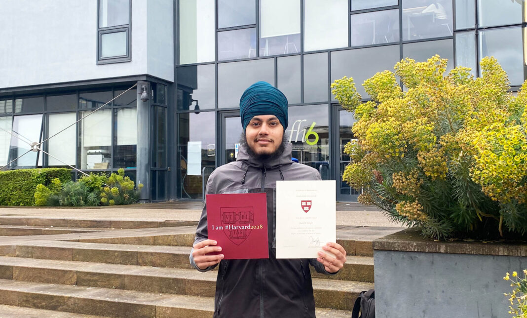 Gurdit Singh and his Harvard certificate. Photo: Featherstone High School