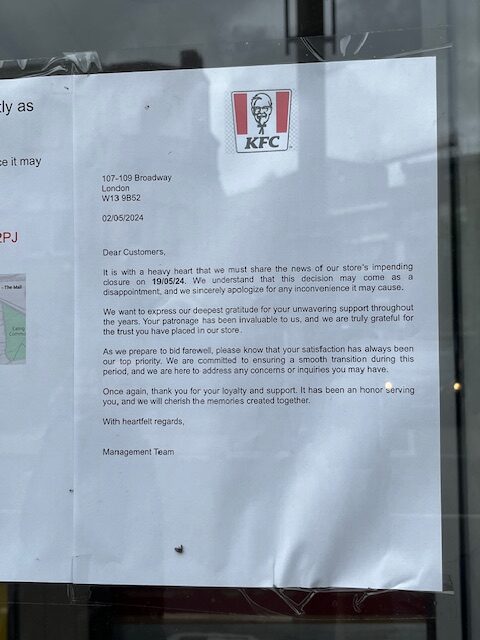 West Ealing KFC closed down. Photo: EALING.NEWS