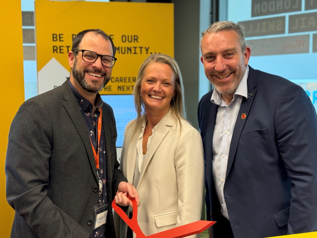 (L-R): Matt Lent, Spark!, Katie Wyle, Unibail-Rodamco-Westfield, and Matt Fawcett, West London College, at the launch of the West London Retail Skills Hub