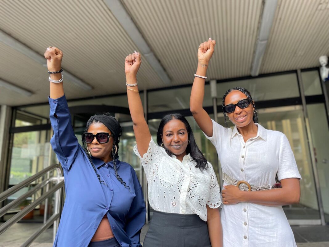 (L-R) - Danae Thomas, Selma Taha and Divina Riggon. Photo: Southall Black Sisters