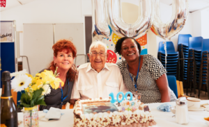 Charlie Hatfield with Jan & Carolyn, joint day centre managers, Age UK Ealing. Photo: Age UK Ealing