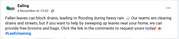 Ealing Council posting on Facebook