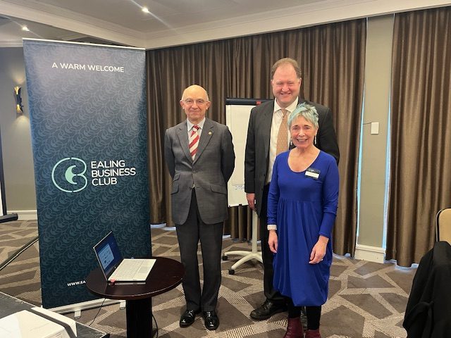 Richard Kornicki; Julian Gallant, chairman, Ealing Business Club and Trisha Stewart